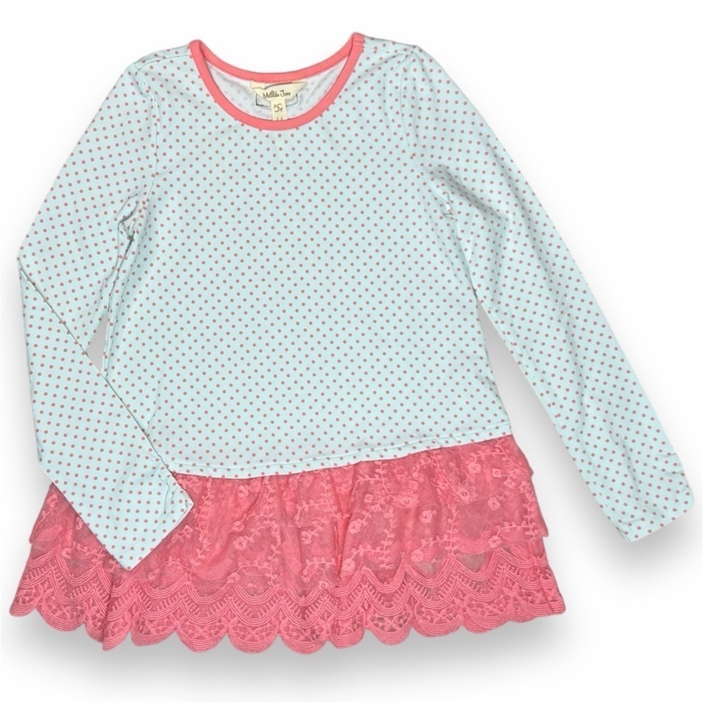 Matilda Jane Jump Rope Tunic Top Girls 8 The Adventure Begins Polka Dot Lace‎